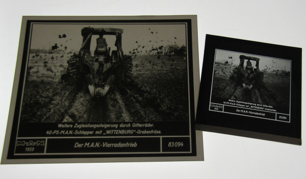 1 Diapositiv MAN Dieselschlepper mit Wittenburg Grabenfräse ca 1960 Original