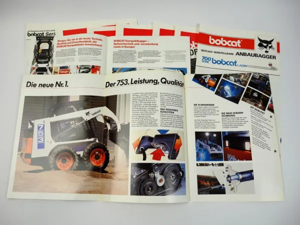 10 Prospekte Bobcat Radlader Anbaugeräte 1980er Jahre