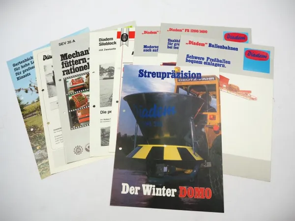 10x Original Prospekt Diadem Landtechnik 1970/80er J. Düngerstreuer Ballenbahn