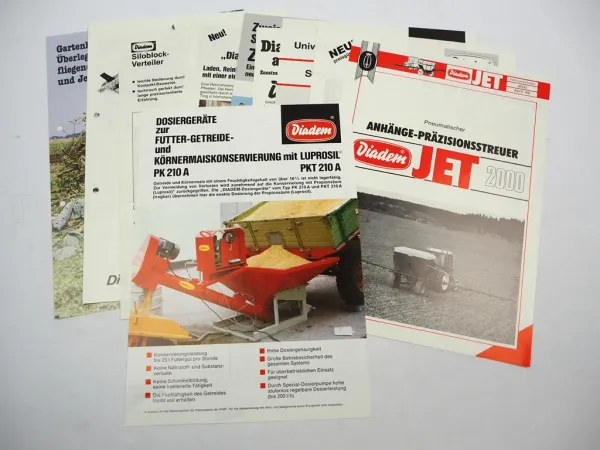 10x Original Prospekt Diadem Landtechnik 1970/80er J. Düngerstreuer Ballenlift