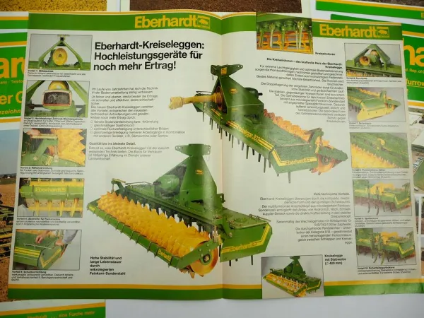 10x Original Prospekt Eberhardt Pflugfabrik Landtechnik Egge Pflug Walzen 1980er