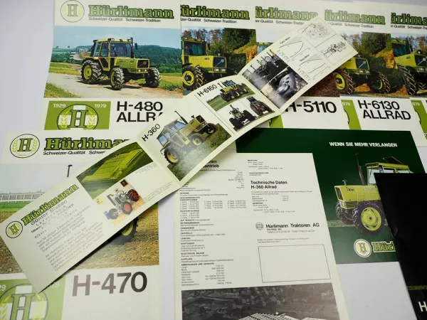 10x Original Prospekt & Flyer Hürlimann H-360 470 480 490 5110 6130 6160 Schlepper 1980