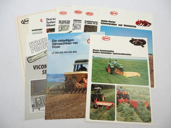 10x Original Prospekt Vicon Landtechnik Düngerstreuer Scheibenmäher 1970/80er J.