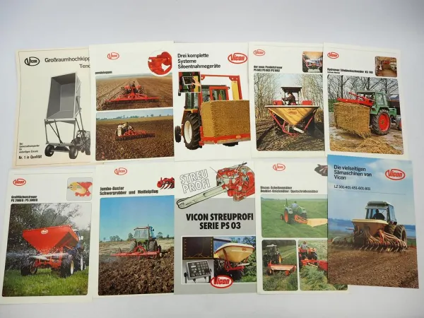 10x Original Prospekt Vicon Landtechnik Düngerstreuer Scheibenmäher 1970/80er J.