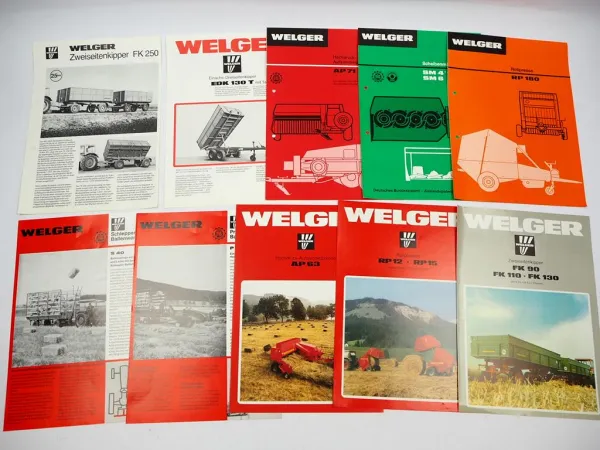10x Original Prospekt Welger Landtechnik Pressen Mähwerke 1970/80er Jahre