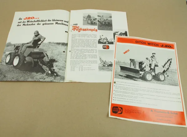 11 Prospekte Ditch Witch J20 M422 R65 V30 R40 J20b aus den 70er Jahren
