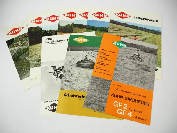11x Original Prospekt Kuhn Landtechnik Giroheuer Girostar Mäher 1970er Jahre