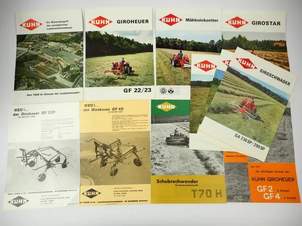 11x Original Prospekt Kuhn Landtechnik Giroheuer Girostar Mäher 1970er Jahre