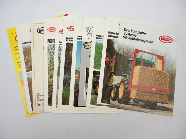 11x Original Prospekt Vicon Landtechnik Düngerstreuer Häcksler 1970/80er Jahre