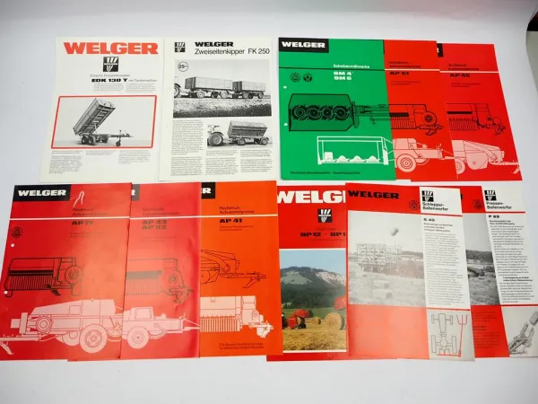 11x Original Prospekt Welger Landtechnik Pressen Kipper Mähwerk 1970/80er Jahre