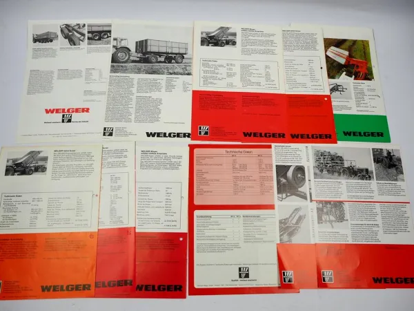 11x Original Prospekt Welger Landtechnik Pressen Kipper Mähwerk 1970/80er Jahre