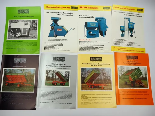 11x Prospekt Mappe Preisliste Bruns Landtechnik Anhänger Ackerwagen ca. 1978