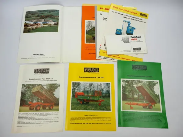 11x Prospekt Mappe Preisliste Bruns Landtechnik Anhänger Ackerwagen ca. 1978