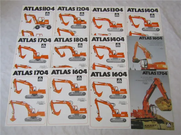 12 Prospekte Atlas 1104 1204 1304 1404 1604 1704 1804 AWE4 System Bagger 1989/90