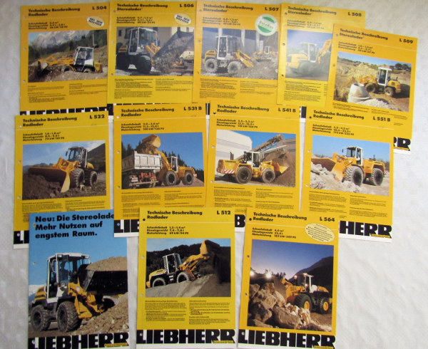 12 Prospekte Liebherr Radlader 1995/96 L512 L522 L541B L531B L551B L507 L508...