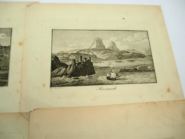 12x alter Stich Motiv weltweit Mexiko Havanna Rio Quebeck ca. 1830 J. Blaschke