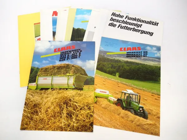 12x Original Prospekt Claas Landtechnik Ladewagen Pressen 1980/90er Jahre