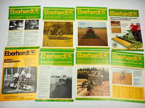 12x Original Prospekt Eberhardt Pflugfabrik Landtechnik Egge Pflug Walzen 1980er