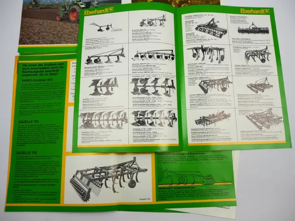12x Original Prospekt Eberhardt Pflugfabrik Landtechnik Egge Pflug Walzen 1980er