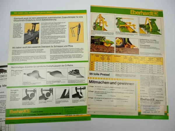 12x Original Prospekt Eberhardt Pflugfabrik Landtechnik Egge Pflug Walzen 1980er