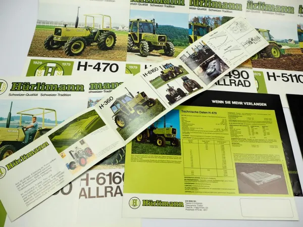 12x Original Prospekt & Flyer Hürlimann H-360 470 480 490 5110 6130 6160 Schlepper 1980