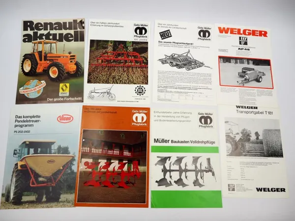 12x Original Prospekt Landtechnik 1970/80er Jahre Renault Vicon Wühlmaus