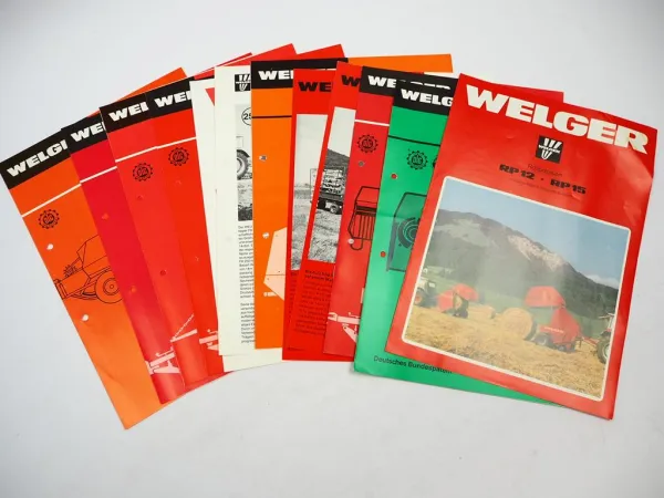 12x Original Prospekt Welger Landtechnik Pressen Kipper Mähwerke 1970/80er Jahre