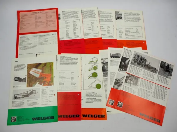 12x Original Prospekt Welger Landtechnik Pressen Kipper Mähwerke 1970/80er Jahre