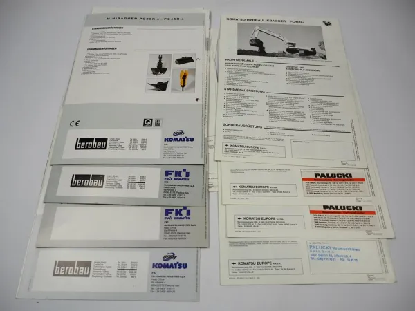 12x Prospekt Komatsu PC Raupenbagger Minibagger 1990/2000er Jahre