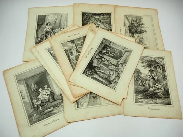 13x Lithographie verschiedene Motive ca. 1860