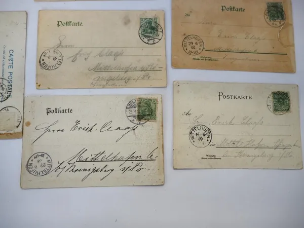 13x Poststempel Mittelhufen Königsberg Ostpreußen 1899 bis 1905 auf Postkarten