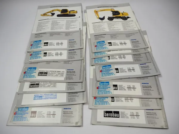 13x Prospekt Komatsu PW PC Mobilbagger Raupenbagger 1990/2000er Jahre