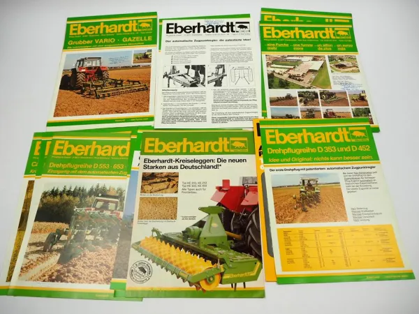 14x Original Prospekt Eberhardt Pflugfabrik Landtechnik Egge Pflug Walzen 1980er