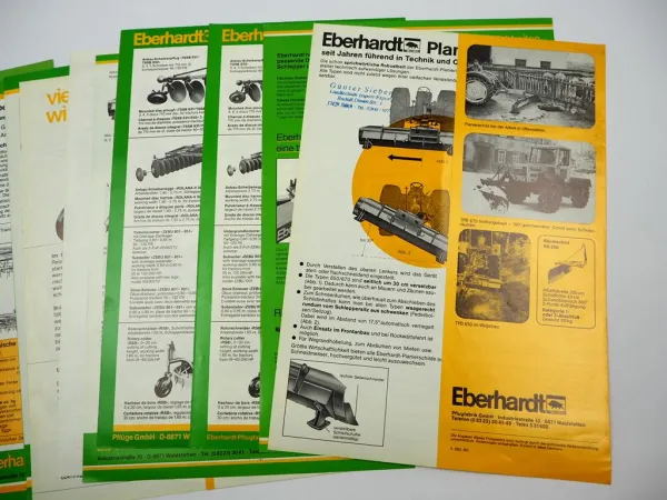 14x Original Prospekt Eberhardt Pflugfabrik Landtechnik Egge Pflug Walzen 1980er