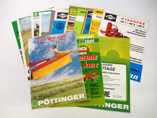 14x Original Prospekt Landtechnik 1970/80er Jahre Pöttinger Kuhl Eberhardt