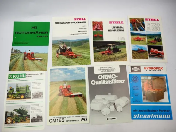 14x Original Prospekt Landtechnik 1970/80er Jahre PZ Zweegers Stoll Strautmann