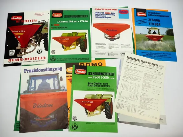 14x Original Prospekt Preisliste Diadem Landtechnik Düngerstreuer 1980er Jahre