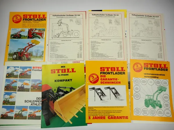 14x Original Prospekt Stoll Baas Frost Frontlader für Schlepper 1970er Jahre