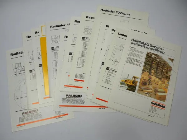 14x Prospekt Hanomag Radlader Compaktor Planierraupe 1980/90er Jahre