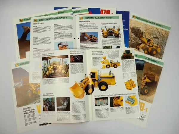 15 Prospekte Komatsu WA100 bis WA700 Radlader 1980/90er Jahre