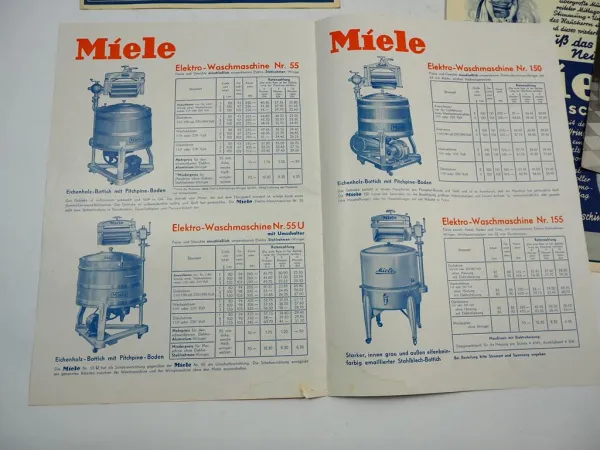 15 tlg MIELE Gütersloh Waschmaschine Motoren Kessel Mangeln Prospekte 1920/30er J.