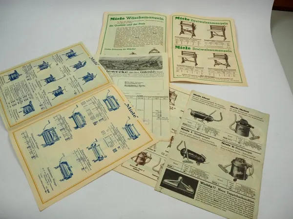 15 tlg MIELE Gütersloh Waschmaschine Motoren Kessel Mangeln Prospekte 1920/30er J.