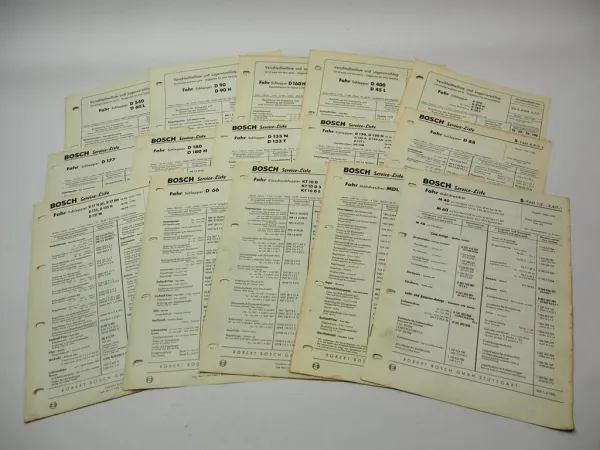 15x Bosch Service-Liste Fahr D KT Schlepper M MDL Mähdrescher 1952-1965