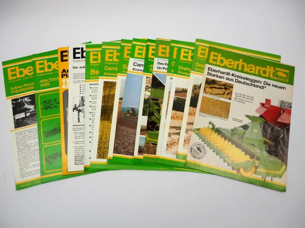 15x Orig. Prospekt Eberhardt Pflugfabrik Landtechnik Egge Pflug Grubber 1980er