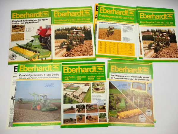 15x Orig. Prospekt Eberhardt Pflugfabrik Landtechnik Egge Pflug Grubber 1980er