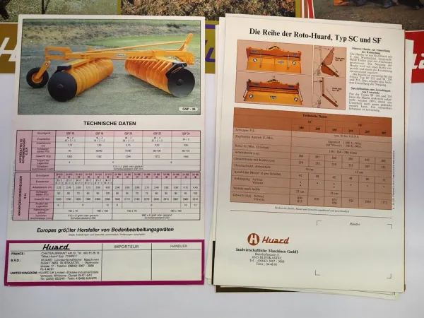 15x Original Prospekt Huard Anbaugeräte für die Landwirtschaft 1978/82