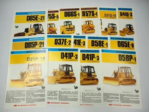 15x Prospekt Komatsu Laderaupe Planierraupe Moorraupe 1980/90er Jahre