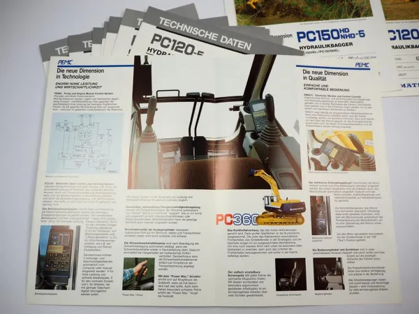 15x Prospekt Komatsu PC120-5 bis PC400-5 Raupenbagger 1990er Jahre