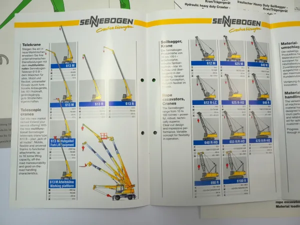 15x Prospekt Sennebogen Seilbagger Kran Umschlagmaschine Techn. Daten 1990er J.