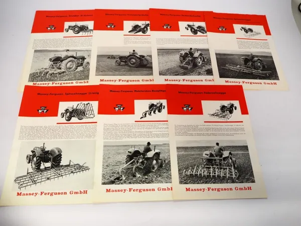 16 x Original Prospekt Massey Ferguson MF Anbaugeräte in Mappe 1950er Jahre
